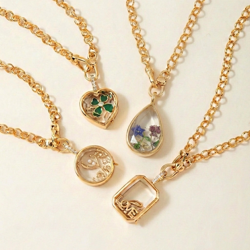 Collier Médaillon à Personnaliser avec ses Breloques - En Verre Plaqué Or