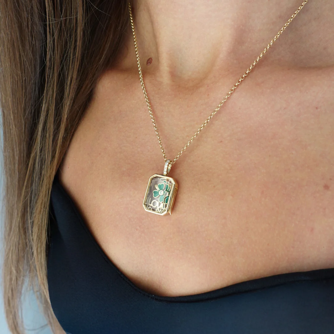 Collier Médaillon à Personnaliser avec ses Breloques - En Verre Plaqué Or